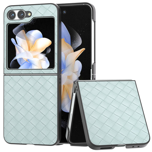 For Samsung Galaxy Z Flip6 5G Case Woven Texture Leather+PC Protective Phone Cover - Light Green