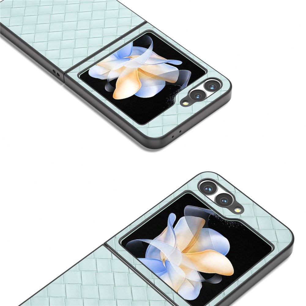 For Samsung Galaxy Z Flip7 FE 5G / Z Flip6 5G Case Woven Texture Leather+PC Protective Phone Cover - Light Green