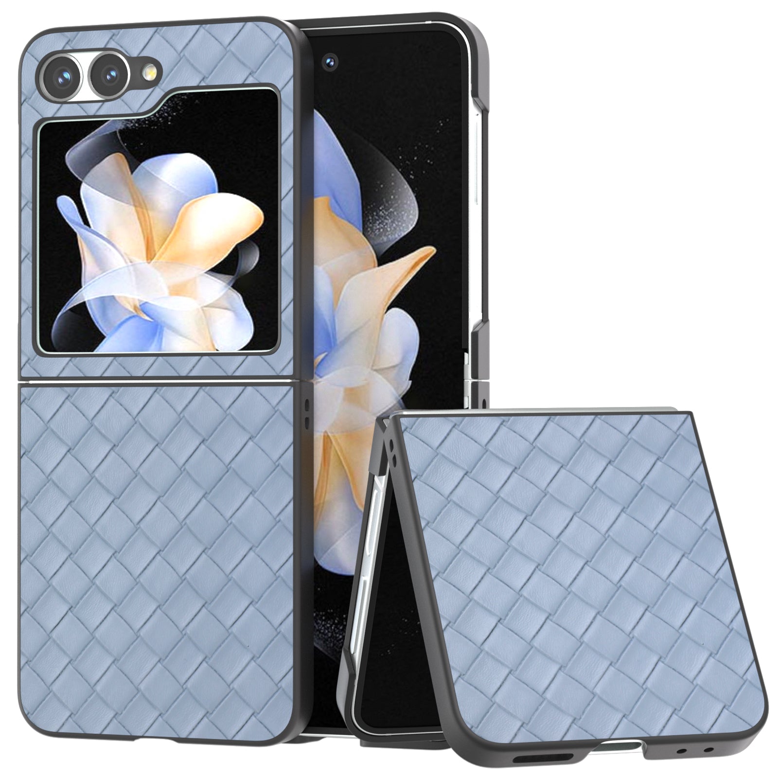 For Samsung Galaxy Z Flip6 5G Case Woven Texture Leather+PC Protective Phone Cover - Baby Blue