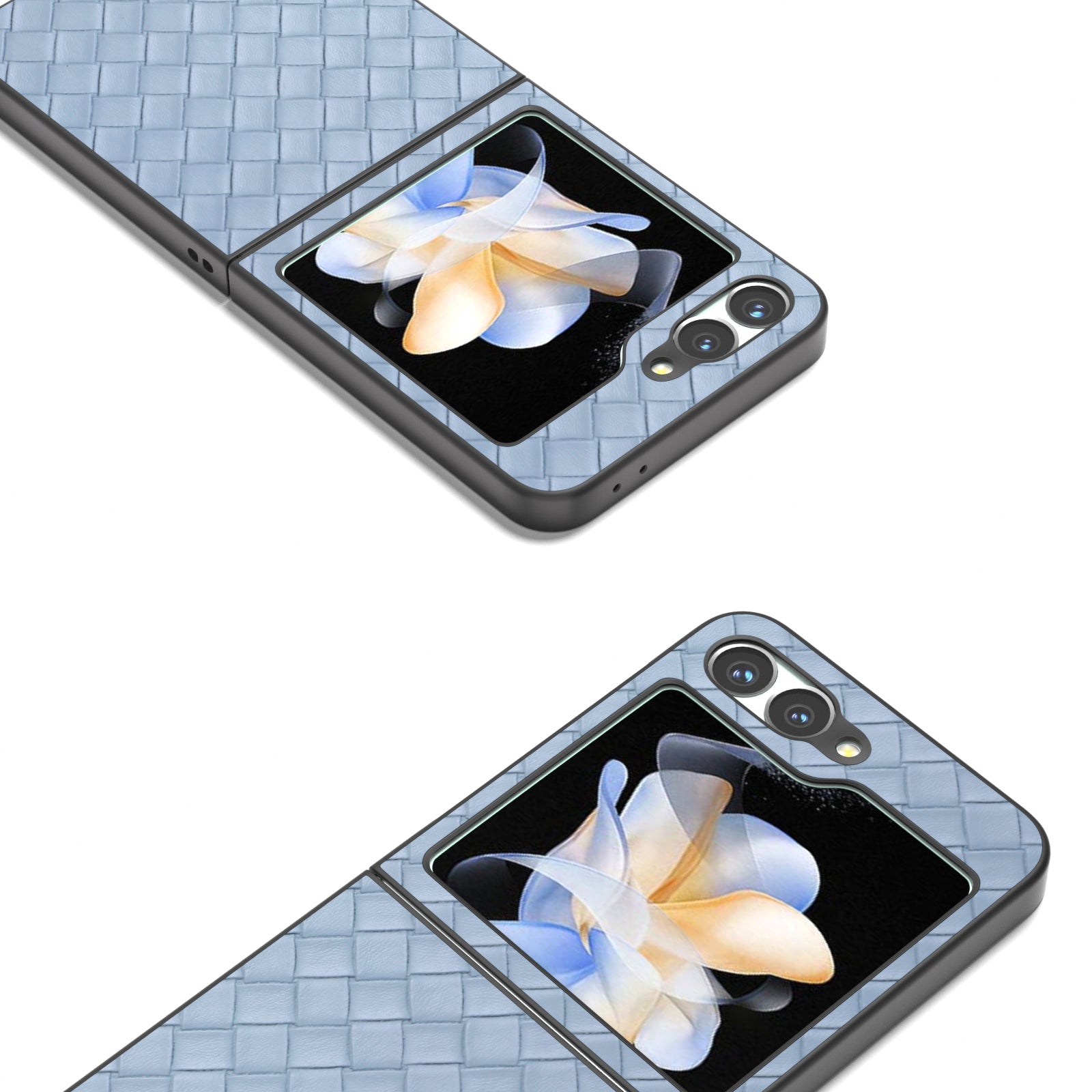 For Samsung Galaxy Z Flip6 5G Case Woven Texture Leather+PC Protective Phone Cover - Baby Blue