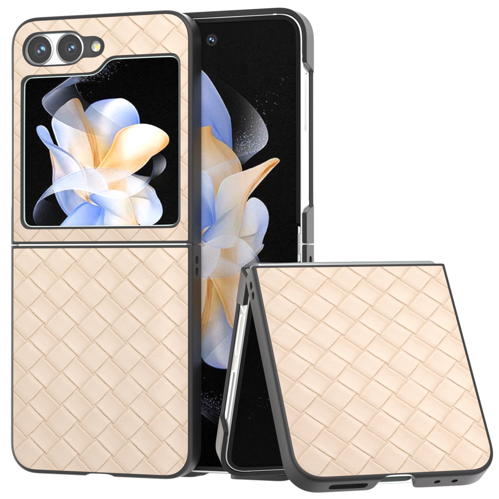 For Samsung Galaxy Z Flip6 5G Case Woven Texture Leather+PC Protective Phone Cover - Beige
