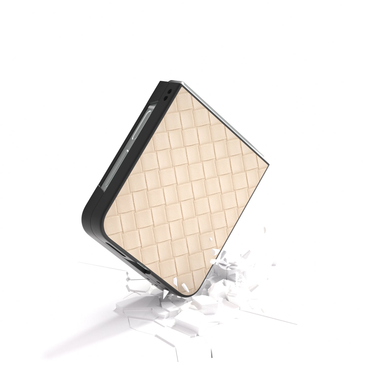 For Samsung Galaxy Z Flip6 5G Case Woven Texture Leather+PC Protective Phone Cover - Beige