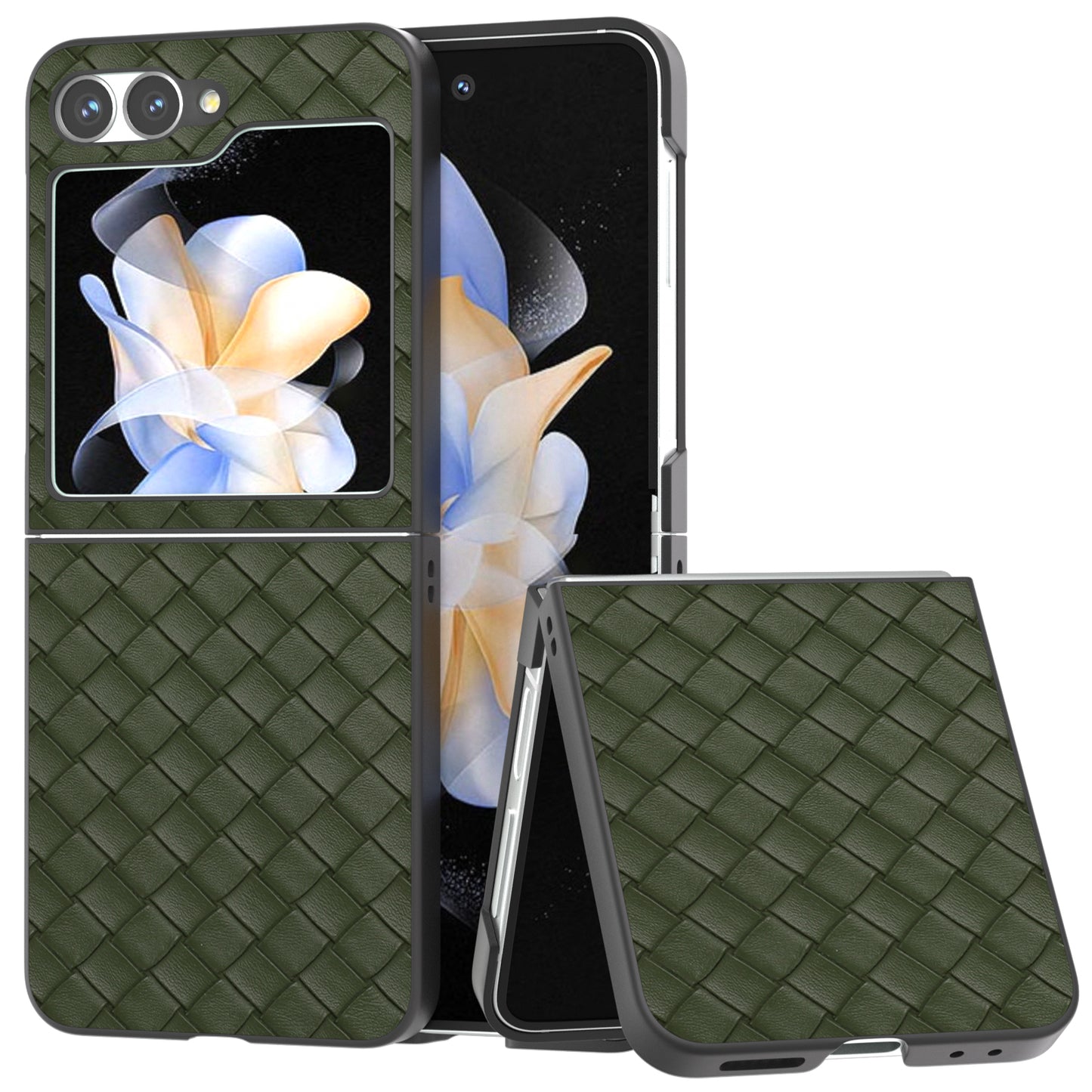 For Samsung Galaxy Z Flip6 5G Case Woven Texture Leather+PC Protective Phone Cover - Green