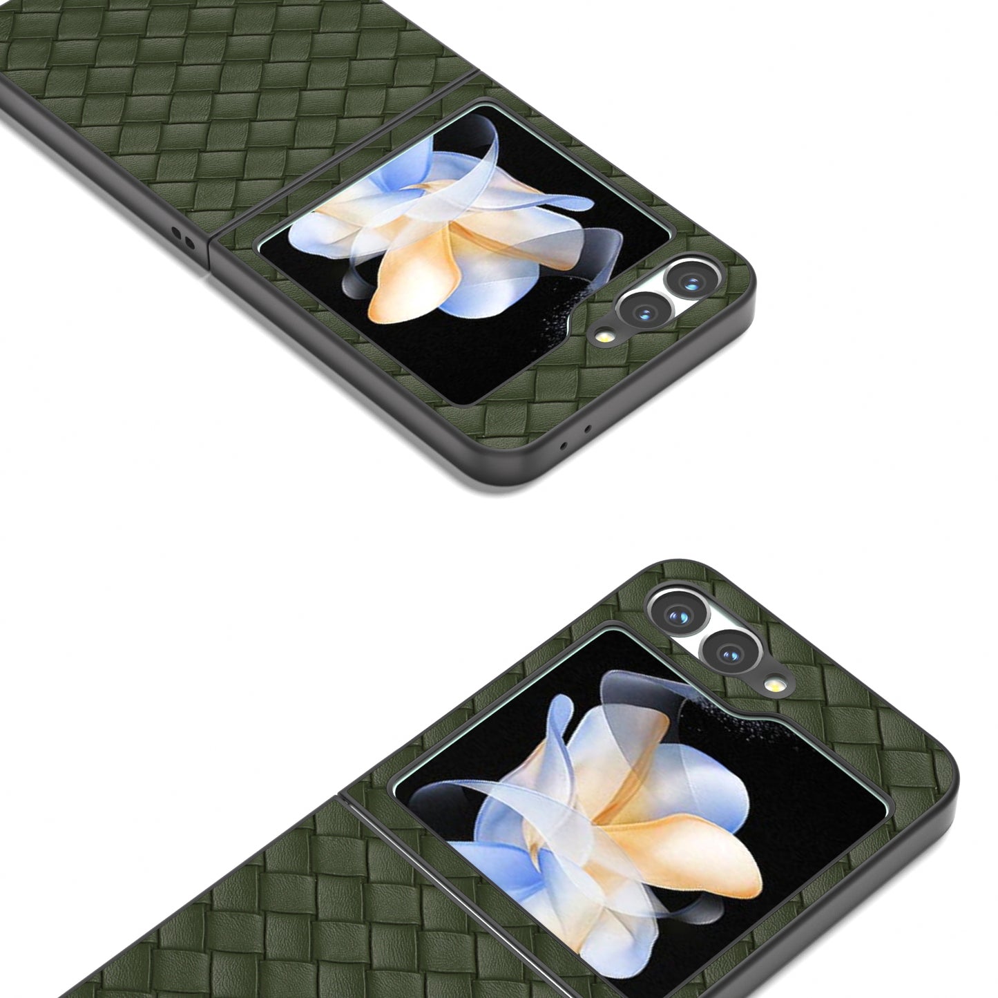 For Samsung Galaxy Z Flip6 5G Case Woven Texture Leather+PC Protective Phone Cover - Green