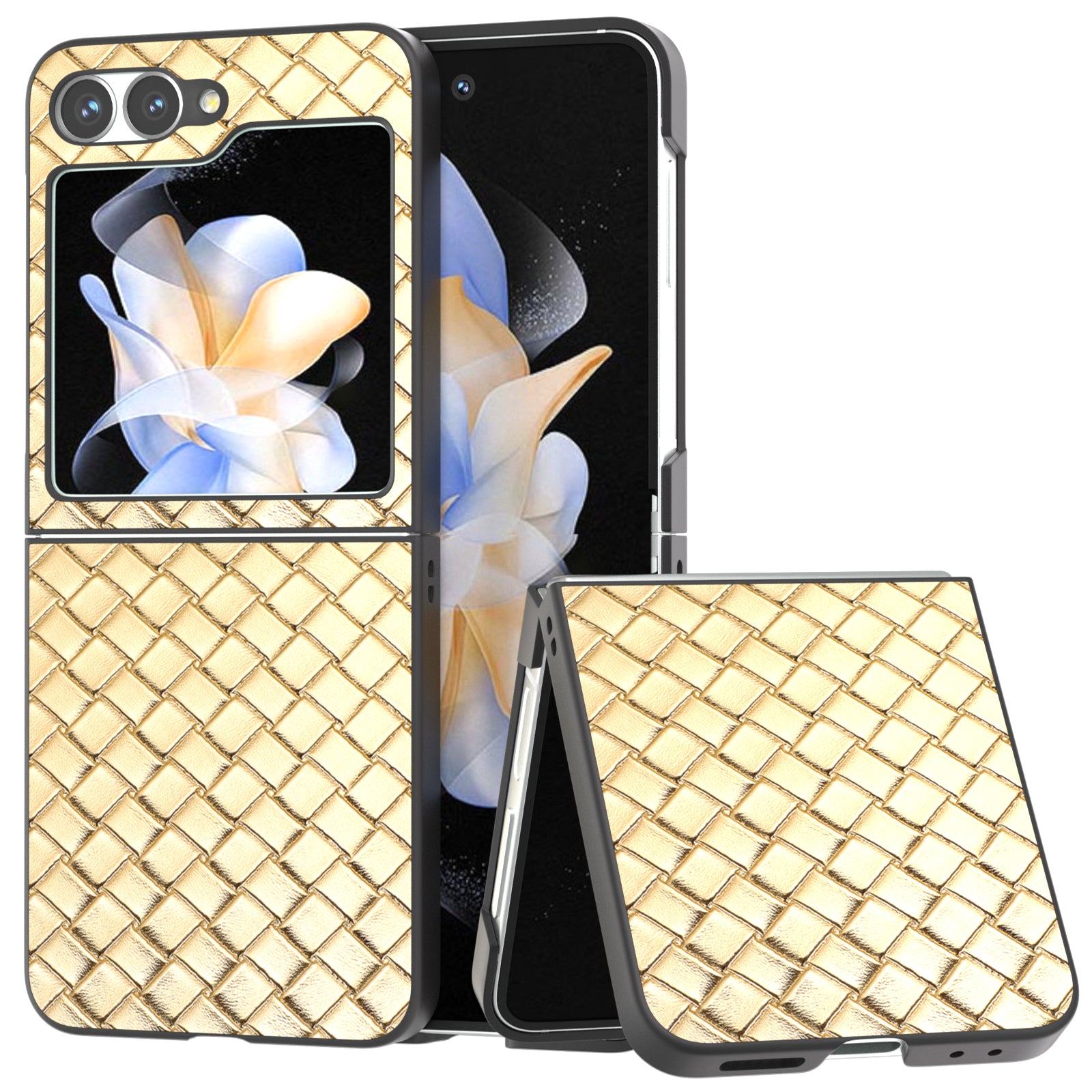 For Samsung Galaxy Z Flip6 5G Case Woven Texture Leather+PC Protective Phone Cover - Gold