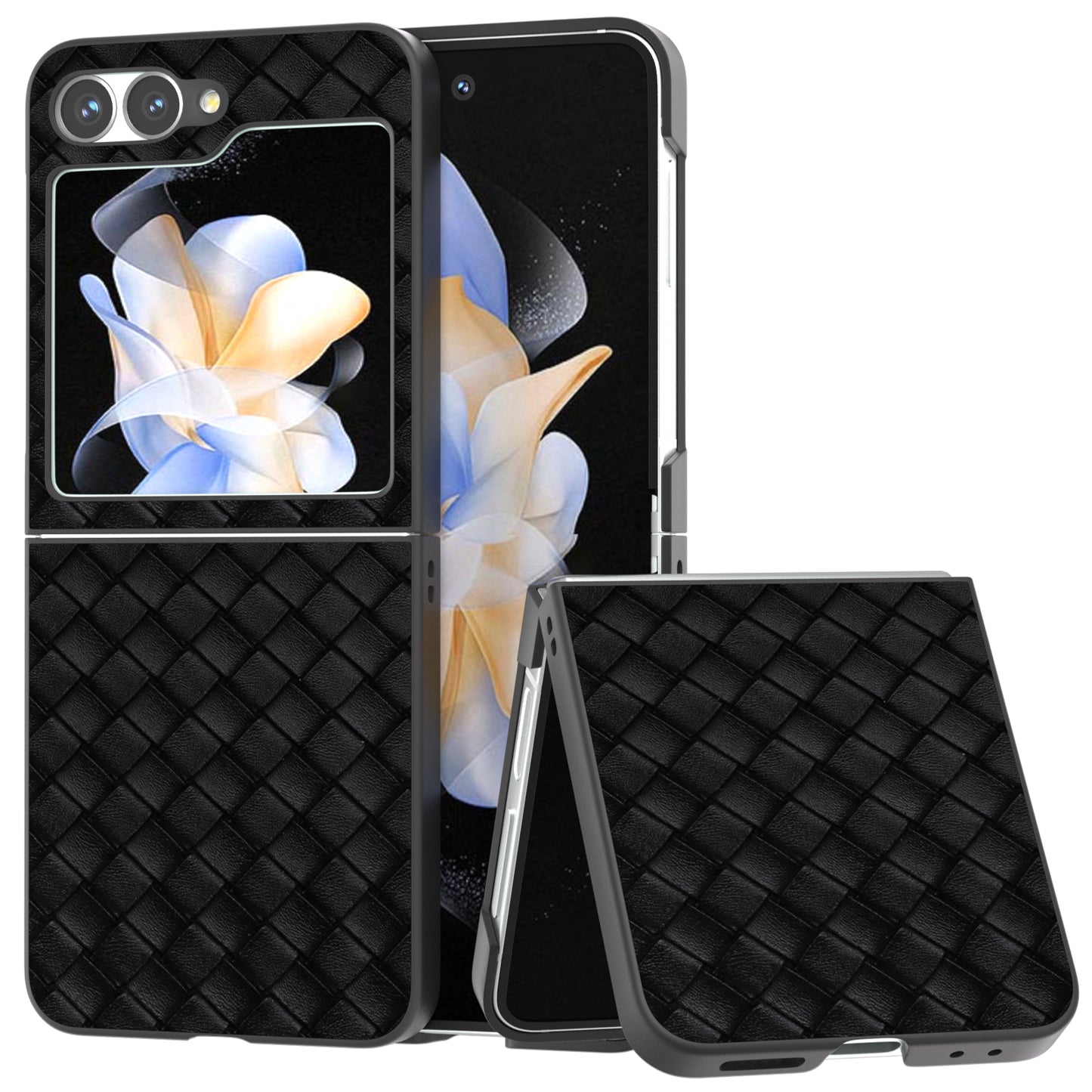 For Samsung Galaxy Z Flip6 5G Case Woven Texture Leather+PC Protective Phone Cover - Black
