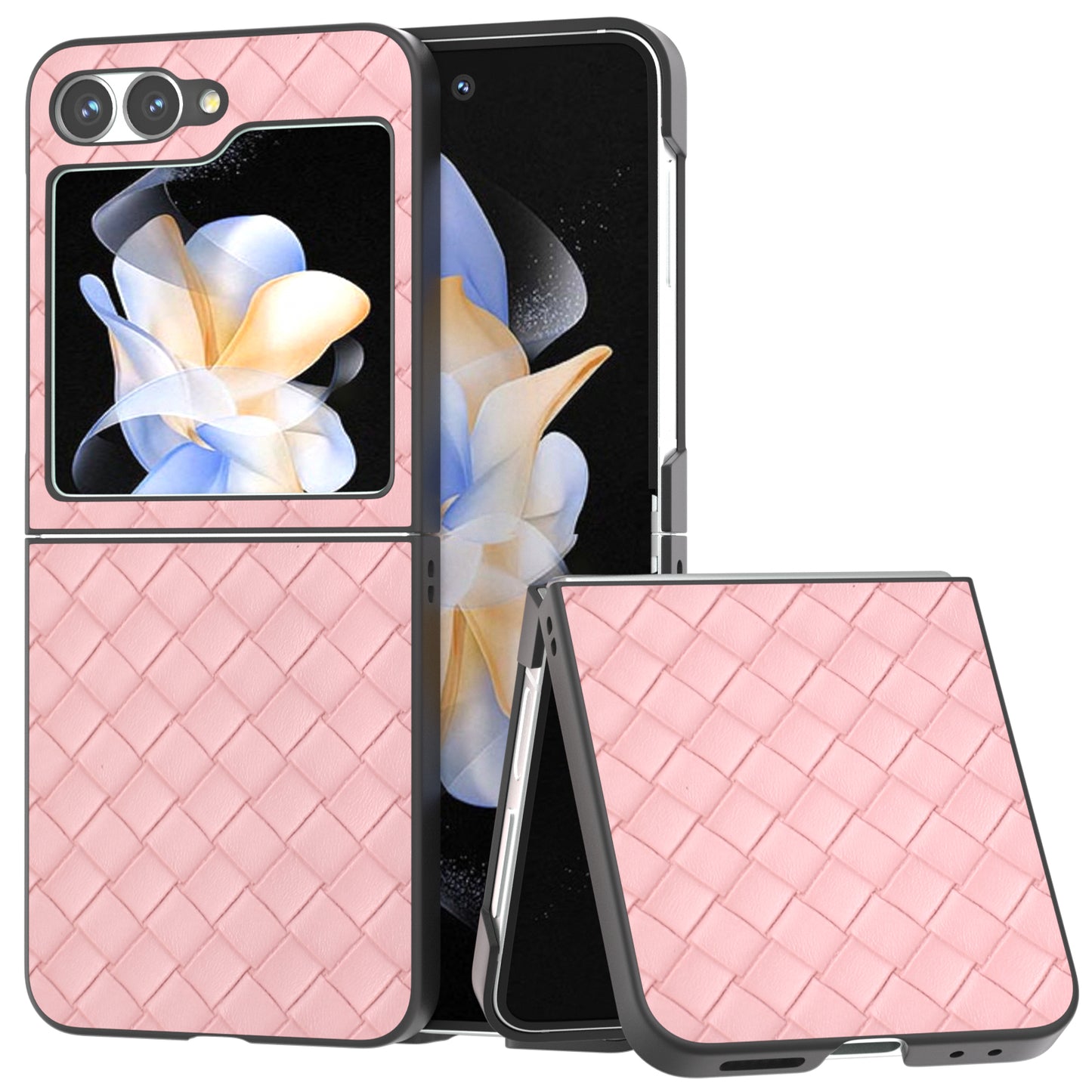For Samsung Galaxy Z Flip6 5G Case Woven Texture Leather+PC Protective Phone Cover - Pink