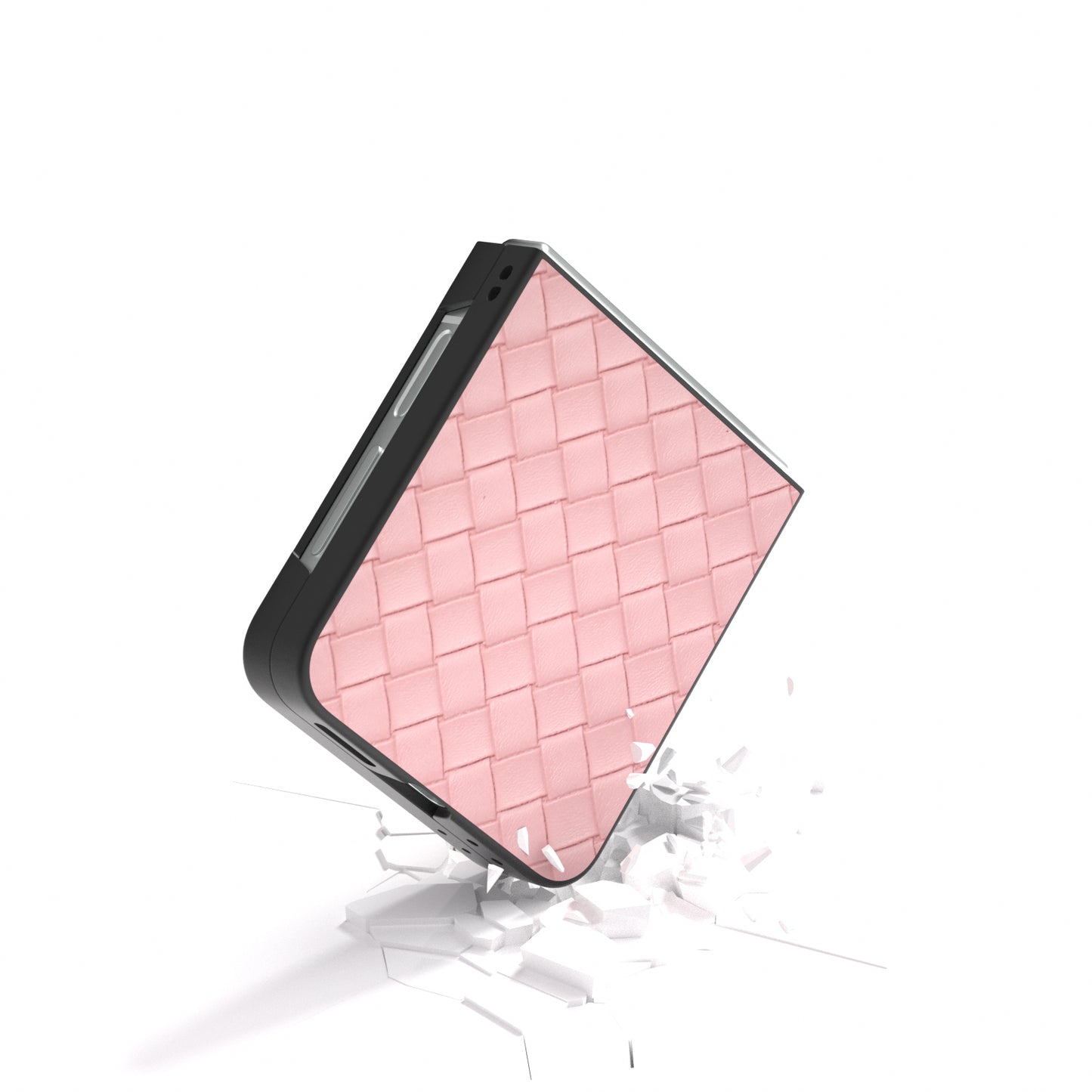 For Samsung Galaxy Z Flip6 5G Case Woven Texture Leather+PC Protective Phone Cover - Pink