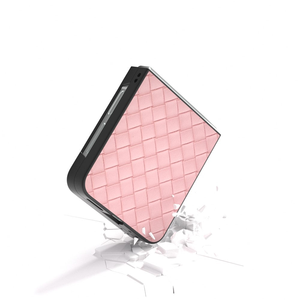 For Samsung Galaxy Z Flip7 FE 5G / Z Flip6 5G Case Woven Texture Leather+PC Protective Phone Cover - Pink