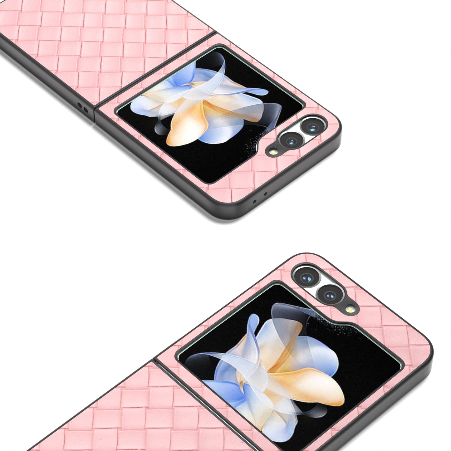 For Samsung Galaxy Z Flip6 5G Case Woven Texture Leather+PC Protective Phone Cover - Pink