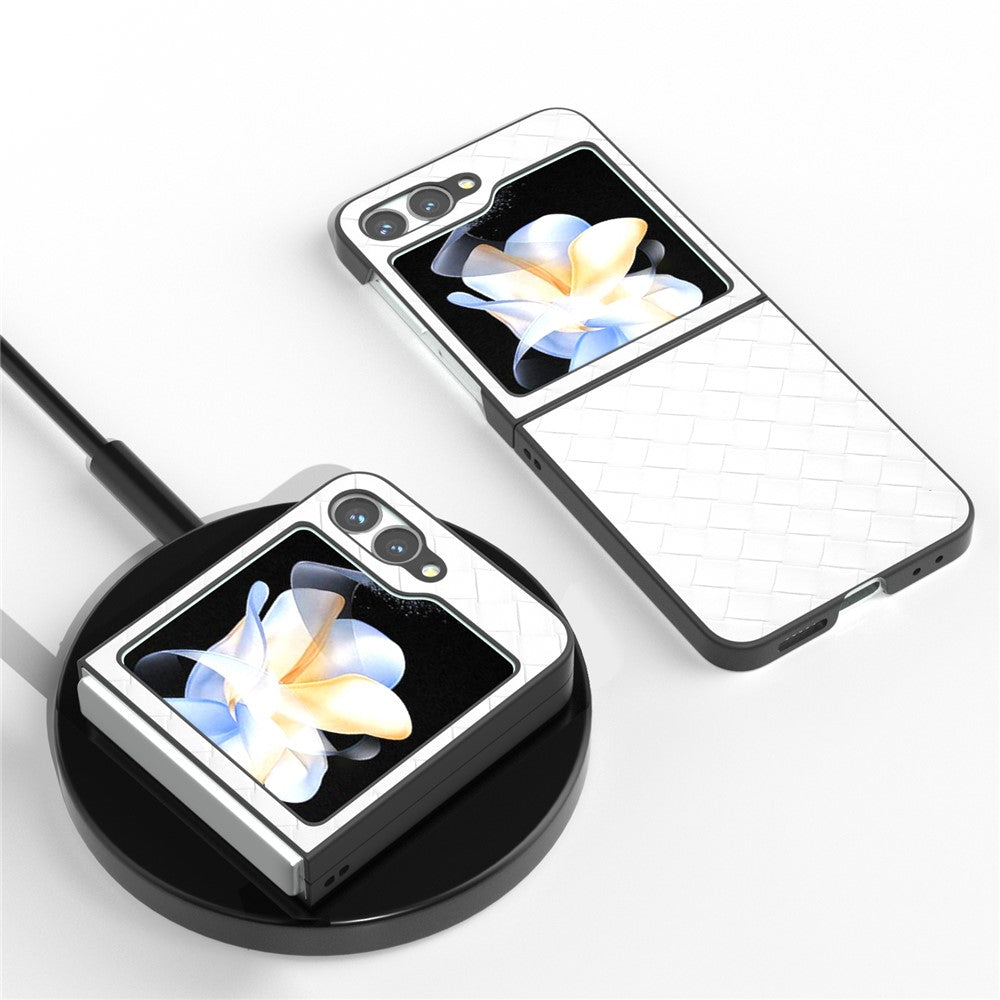 For Samsung Galaxy Z Flip7 FE 5G / Z Flip6 5G Case Woven Texture Leather+PC Protective Phone Cover - White