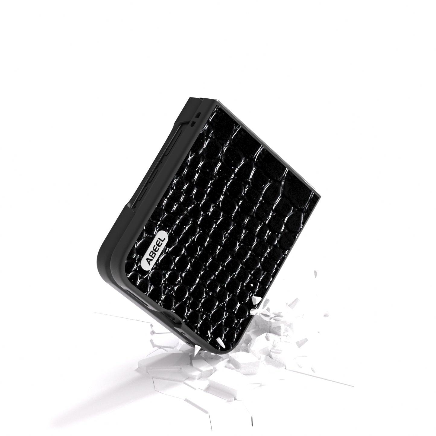ABEEL For Motorola Razr 50 Ultra 5G Case Genuine Cow Leather Back Phone Cover Crocodile Texture - Black