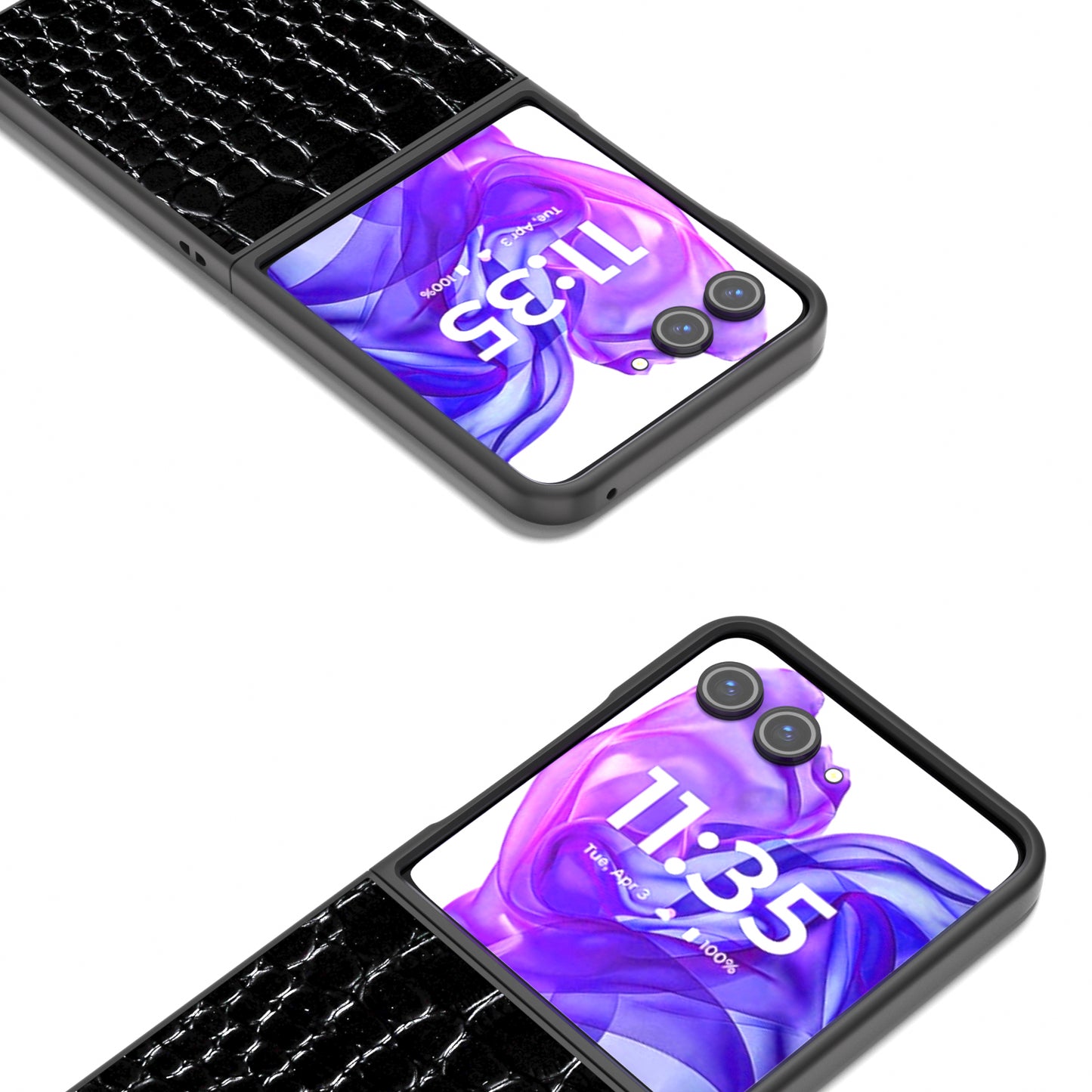 ABEEL For Motorola Razr 50 Ultra 5G Case Genuine Cow Leather Back Phone Cover Crocodile Texture - Black