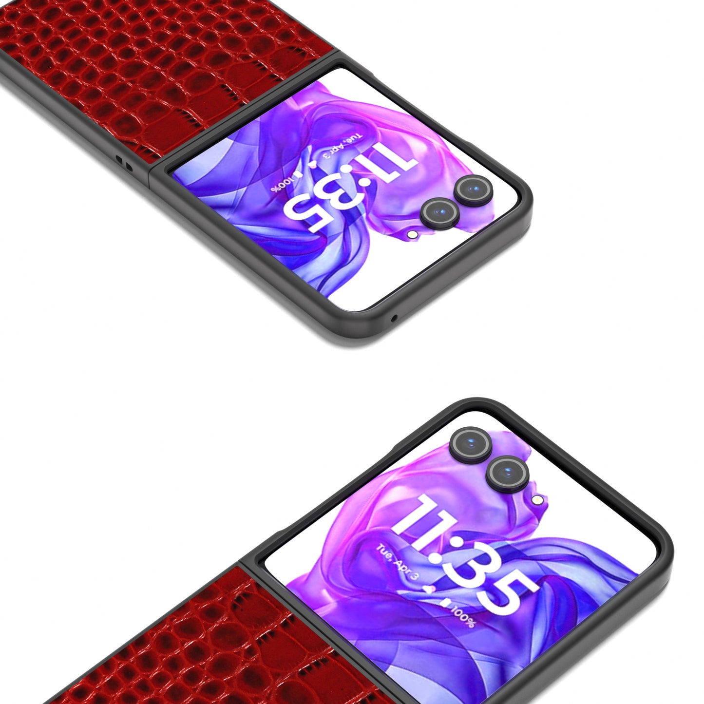 ABEEL For Motorola Razr 50 Ultra 5G Case Genuine Cow Leather Back Phone Cover Crocodile Texture - Red