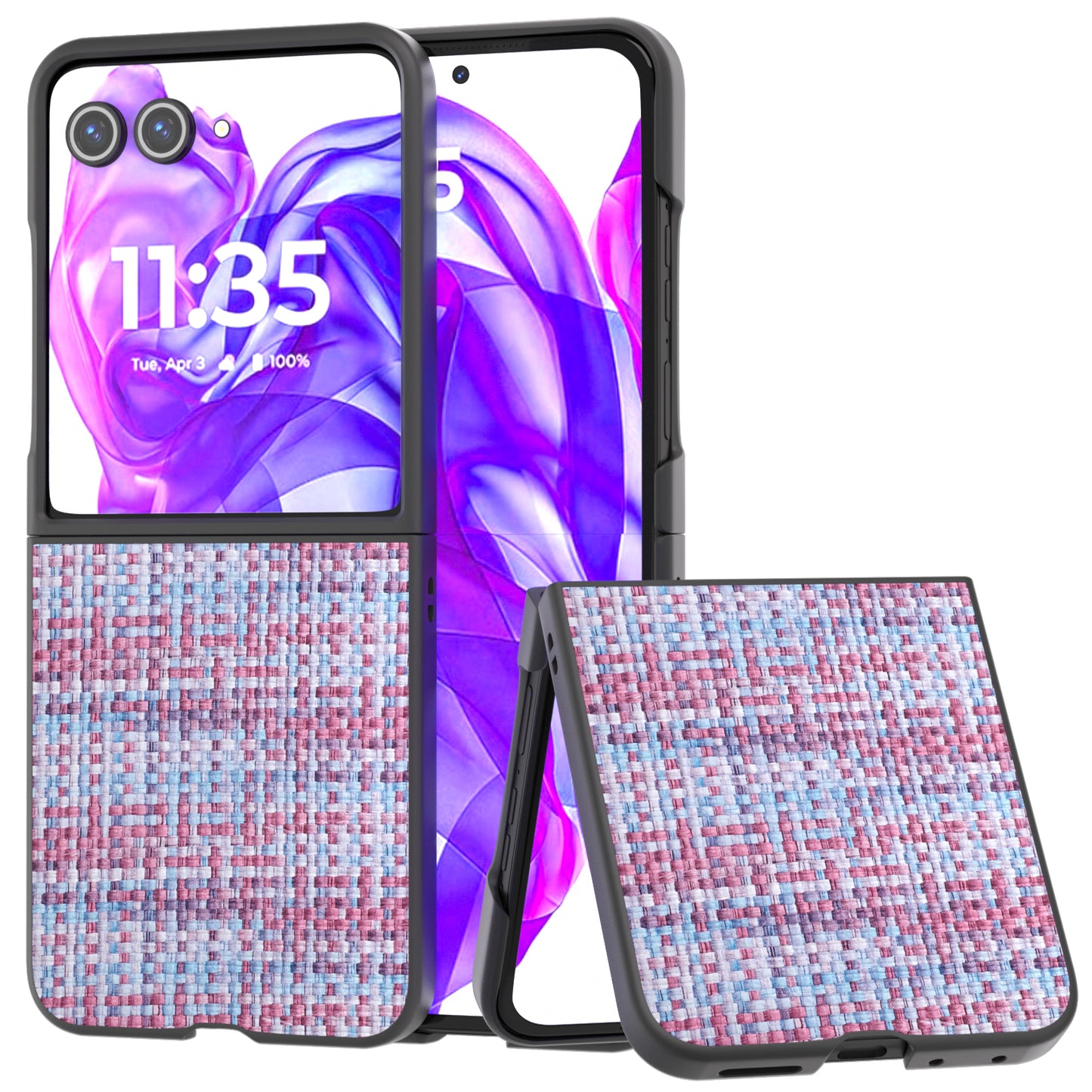 For Motorola Razr 50 Ultra 5G Case Plaid Texture Leather Coated PC Phone Cover - Purple
