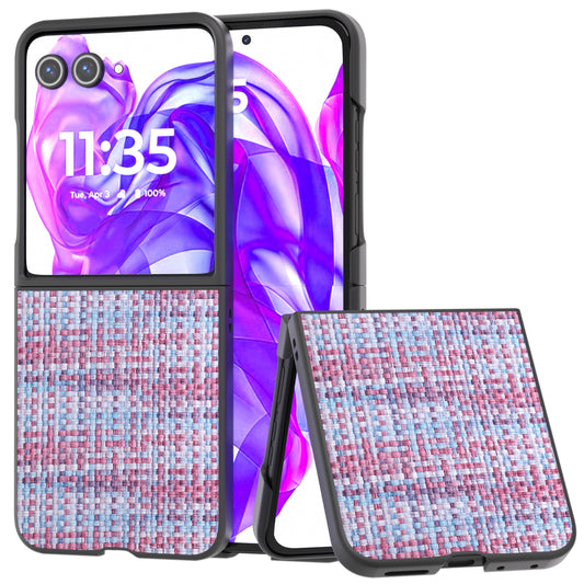 For Motorola Razr 50 Ultra 5G Case Plaid Texture Leather Coated PC Phone Cover - Purple
