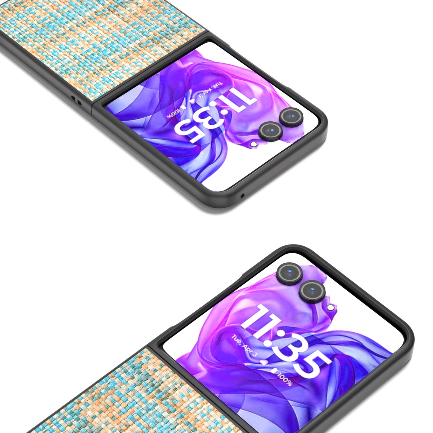 For Motorola Razr 50 Ultra 5G Case Plaid Texture Leather Coated PC Phone Cover - Blue