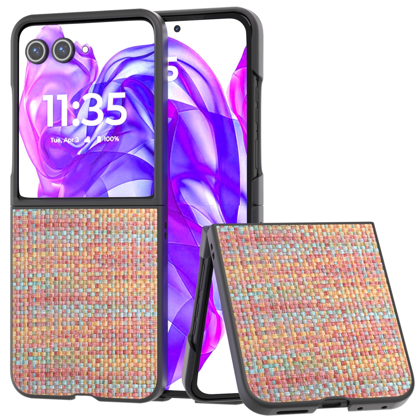 For Motorola Razr 50 Ultra 5G Case Plaid Texture Leather Coated PC Phone Cover - Orange Red