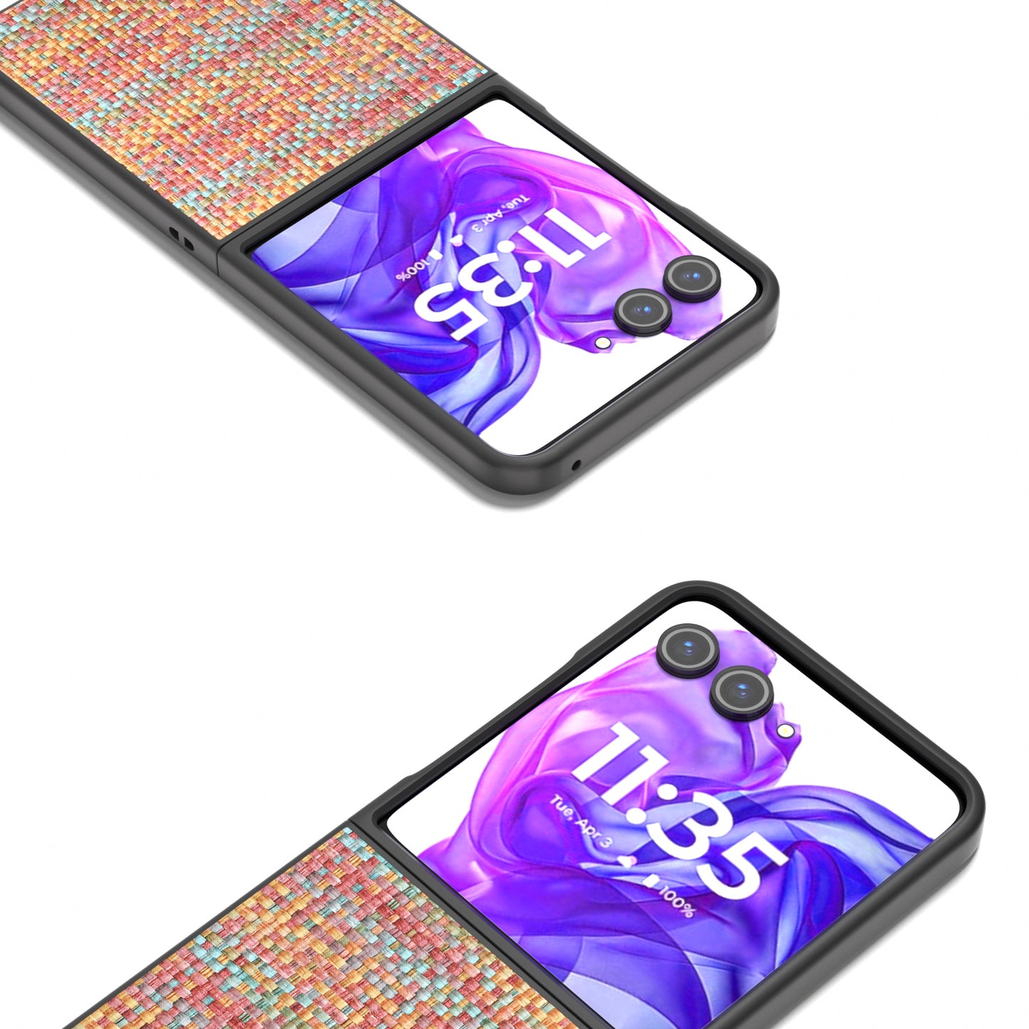For Motorola Razr 50 Ultra 5G Case Plaid Texture Leather Coated PC Phone Cover - Orange Red