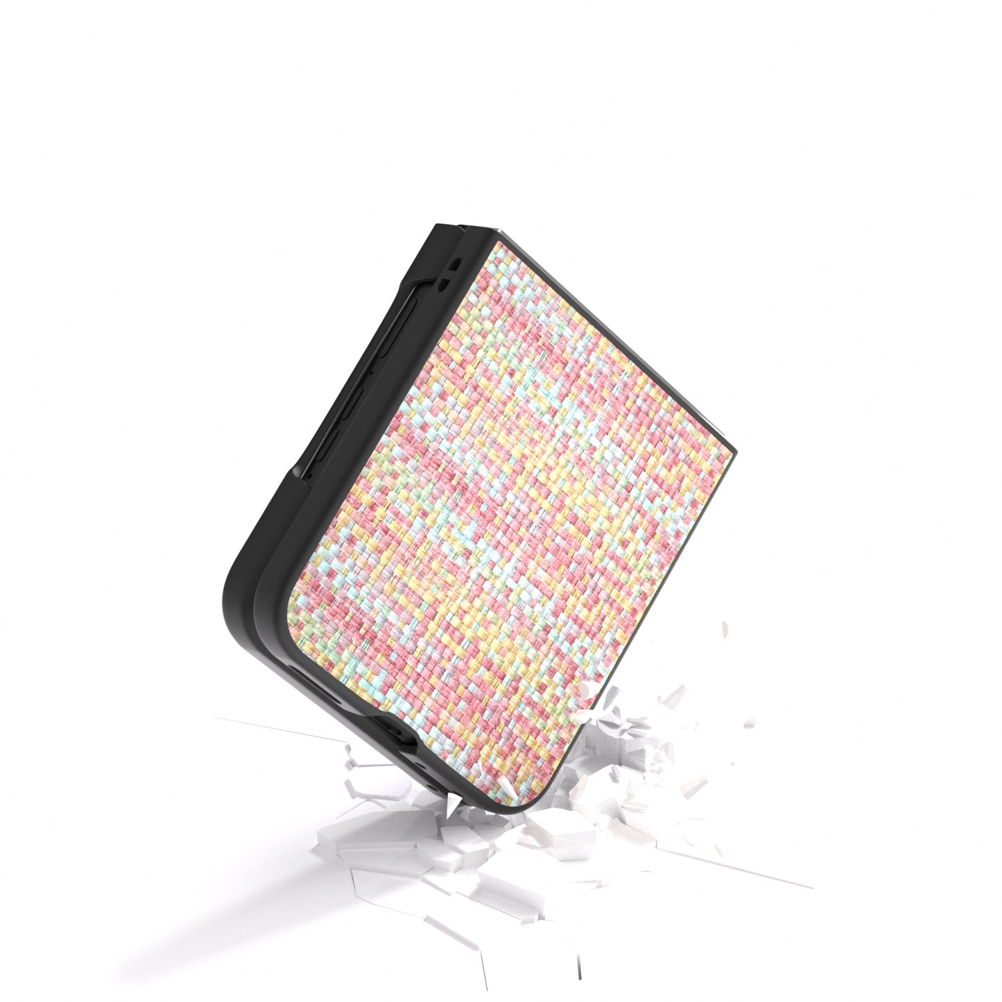 For Motorola Razr 50 Ultra 5G Case Plaid Texture Leather Coated PC Phone Cover - Pink