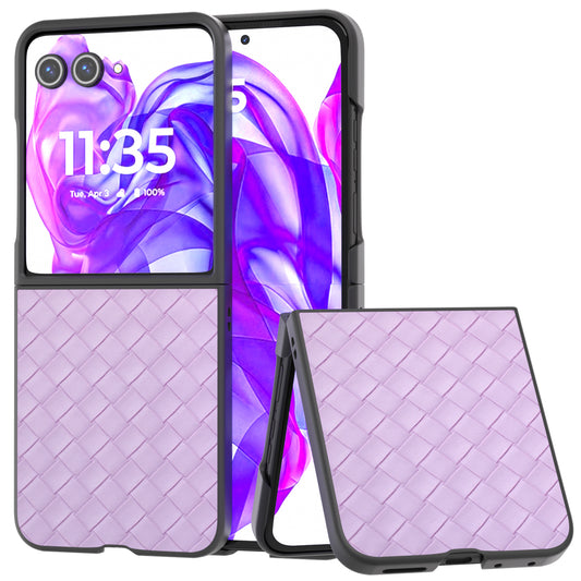 For Motorola Razr 50 Ultra 5G Case Woven Texture PU Leather Coated PC Folding Phone Cover - Purple