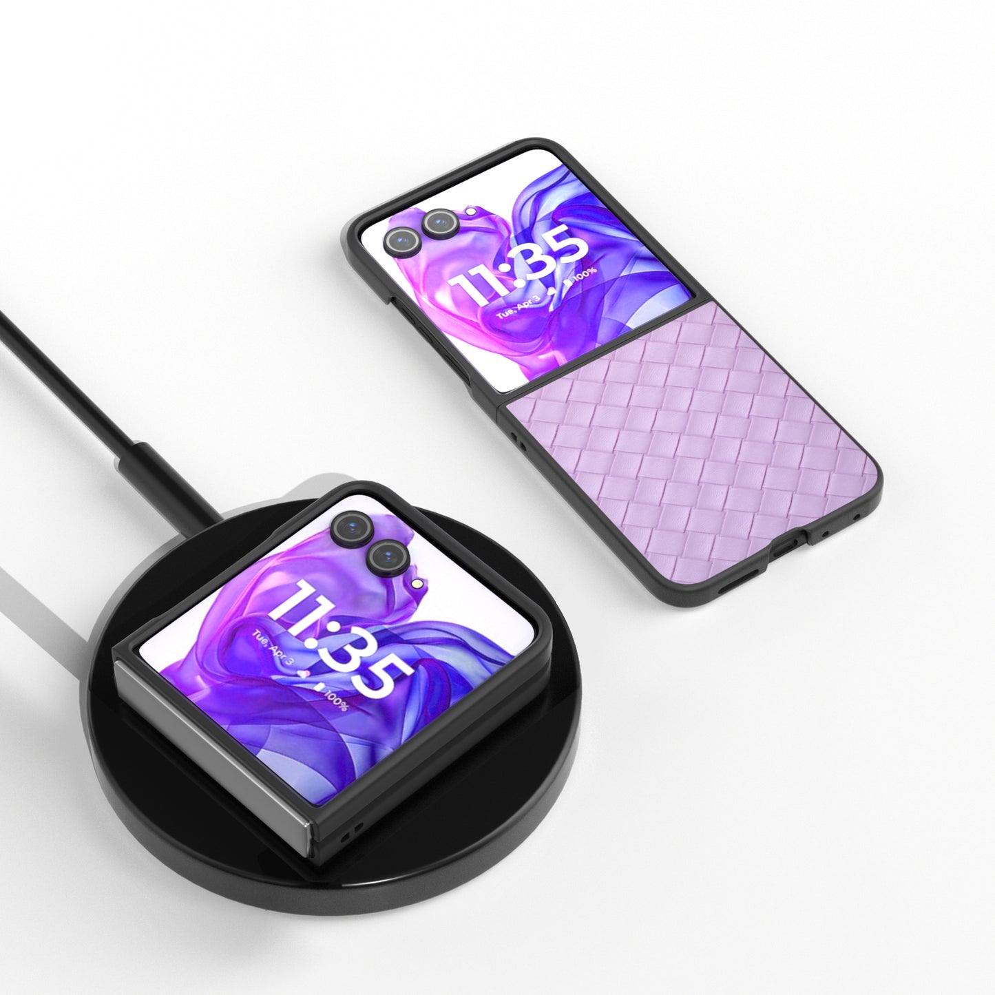 For Motorola Razr 50 Ultra 5G Case Woven Texture PU Leather Coated PC Folding Phone Cover - Purple