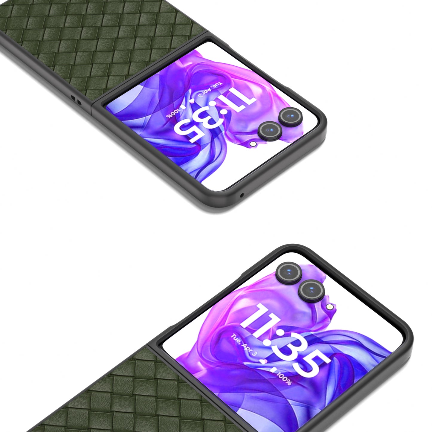 For Motorola Razr 50 Ultra 5G Case Woven Texture PU Leather Coated PC Folding Phone Cover - Green
