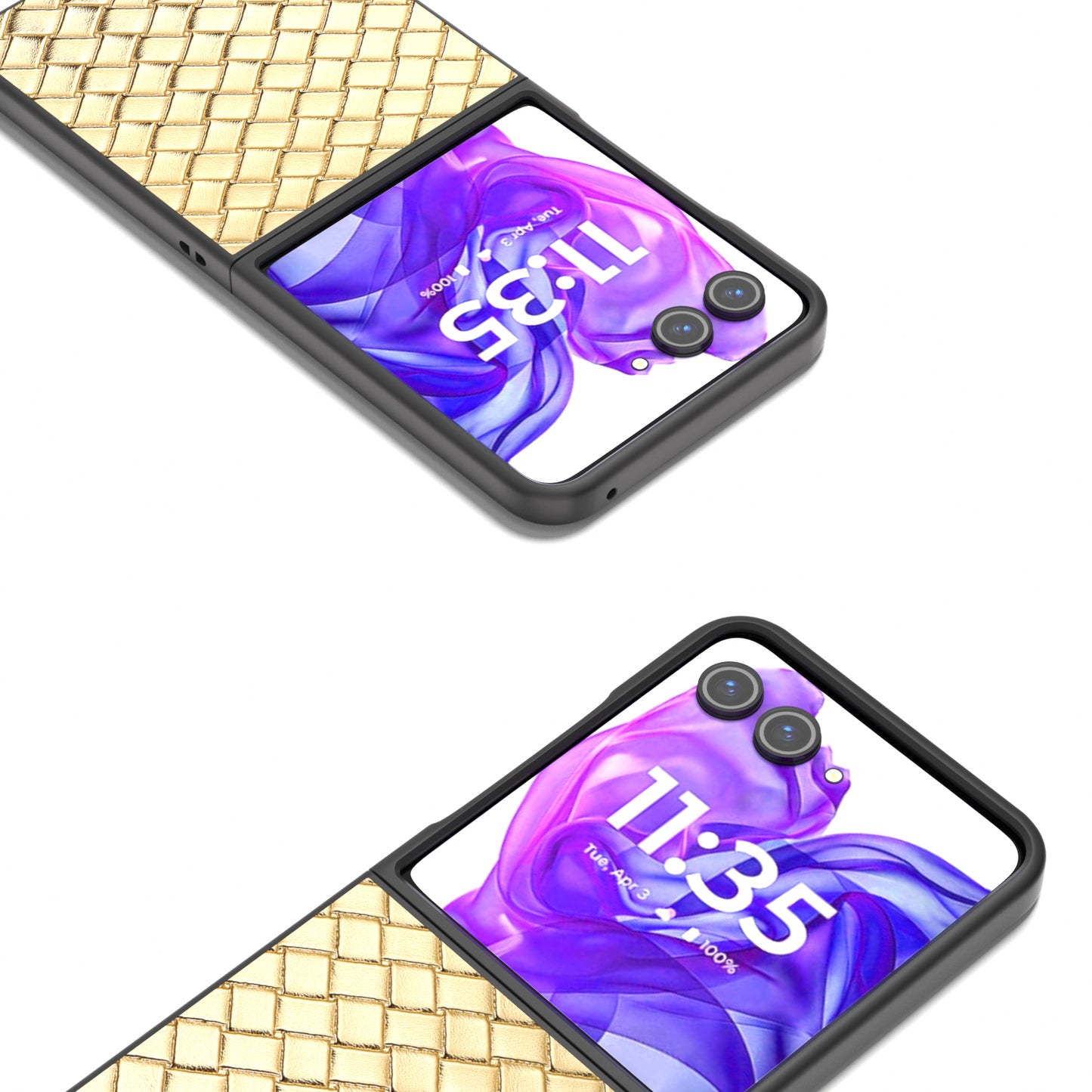 For Motorola Razr 50 Ultra 5G Case Woven Texture PU Leather Coated PC Folding Phone Cover - Gold