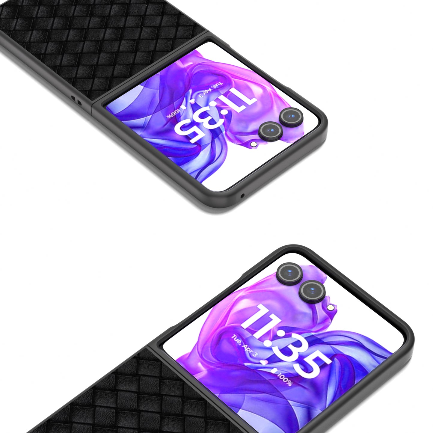 For Motorola Razr 50 Ultra 5G Case Woven Texture PU Leather Coated PC Folding Phone Cover - Black