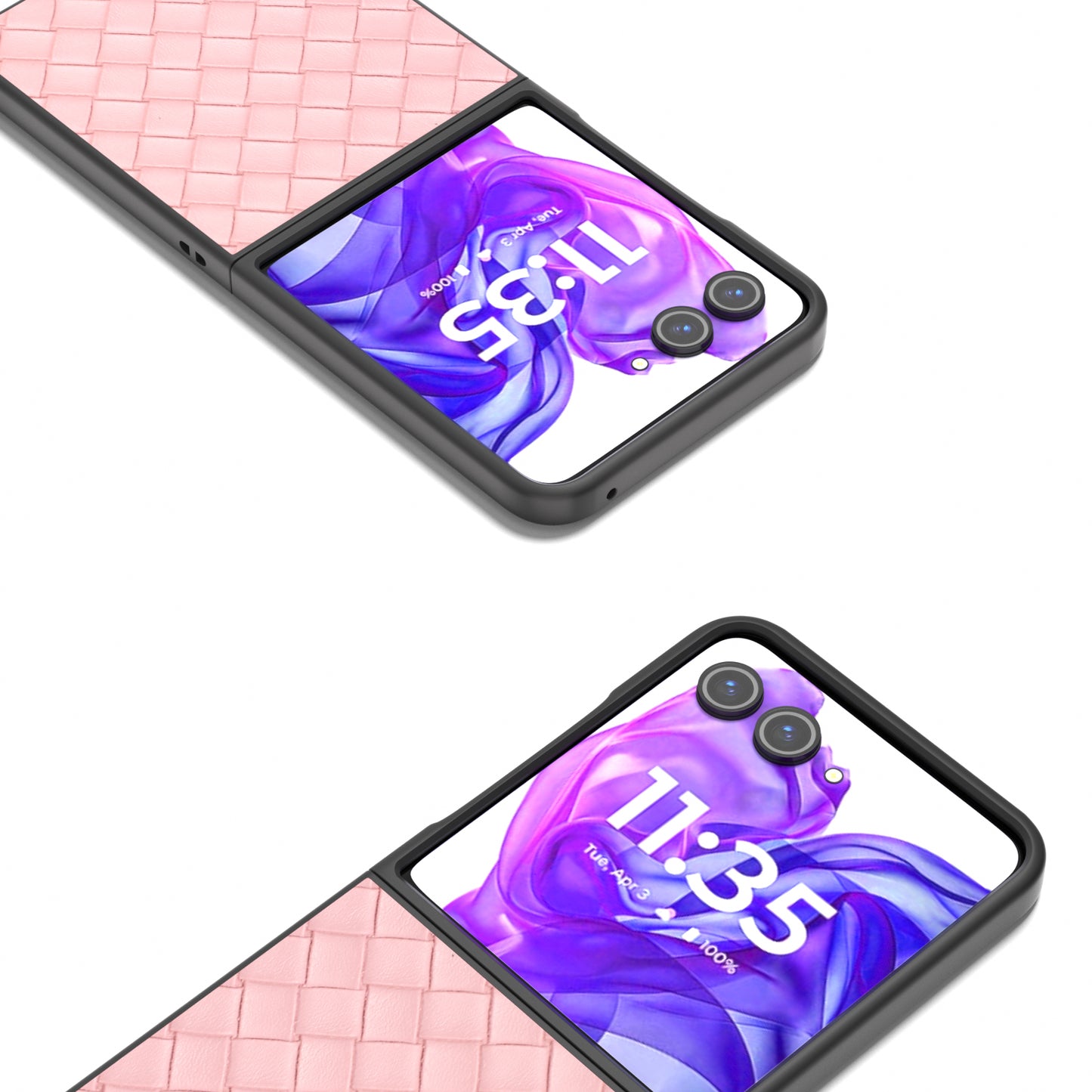 For Motorola Razr 50 Ultra 5G Case Woven Texture PU Leather Coated PC Folding Phone Cover - Pink