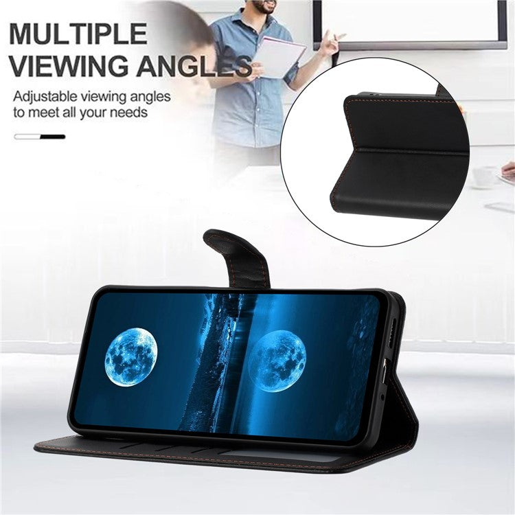 For iPhone 16 Wallet Phone Case Leather Stand Cover with Strap - Black