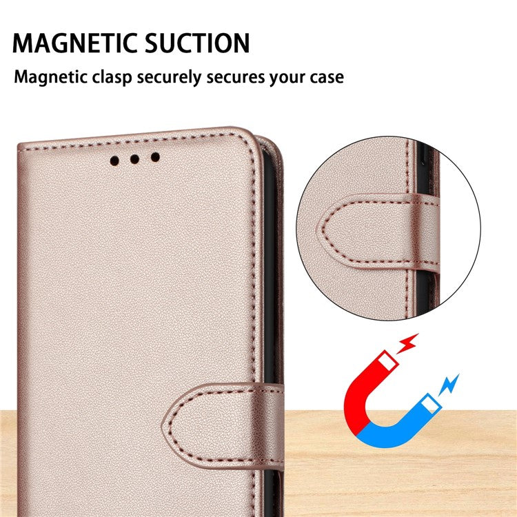 For iPhone 16 Pro Wallet Phone Case Leather Stand Cover with Strap - Rose Gold