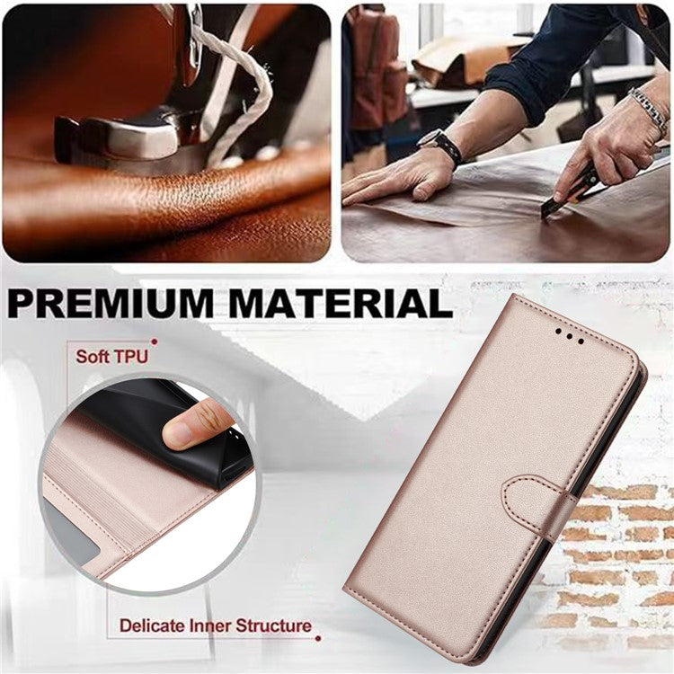 For iPhone 16 Pro Wallet Phone Case Leather Stand Cover with Strap - Rose Gold