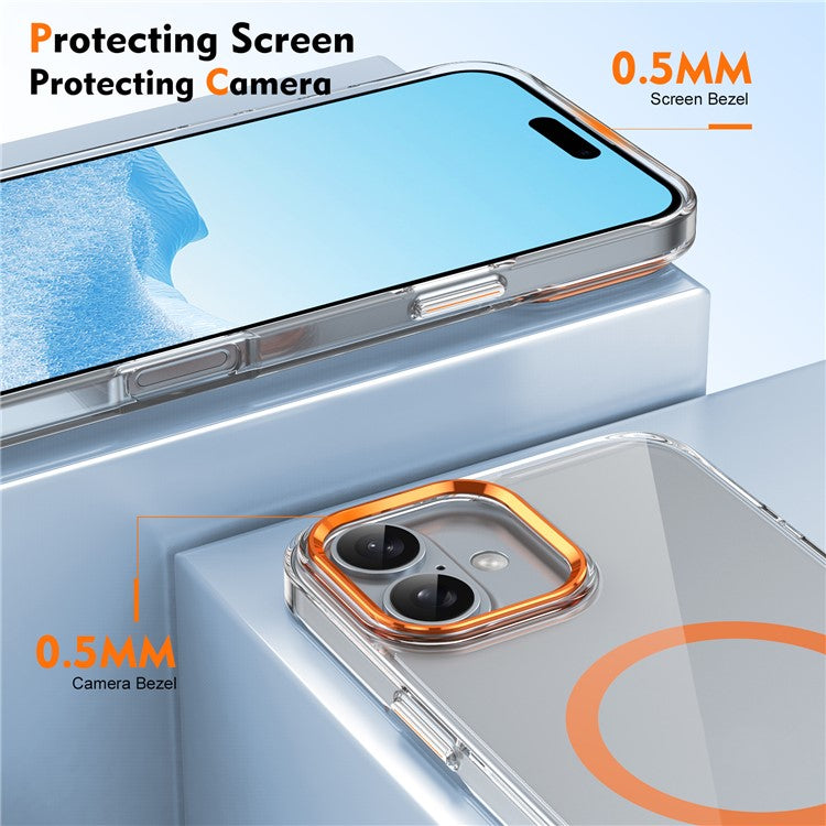For iPhone 16 Magnetic Case Hard PC Scratch Resistant Back Transparent  Cover - Orange