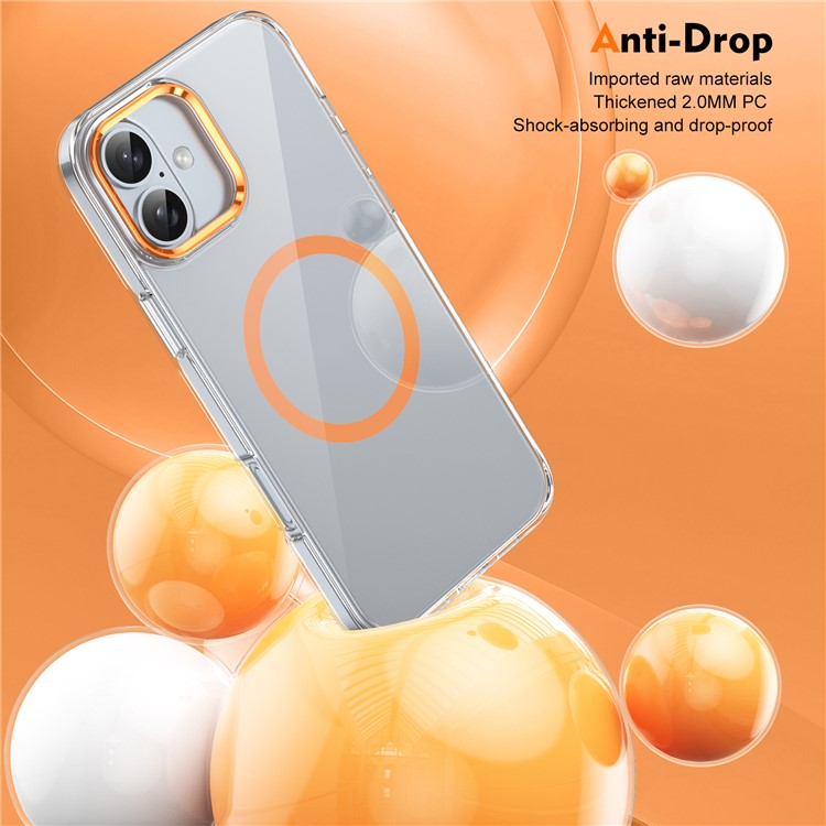 For iPhone 16 Magnetic Case Hard PC Scratch Resistant Back Transparent  Cover - Orange