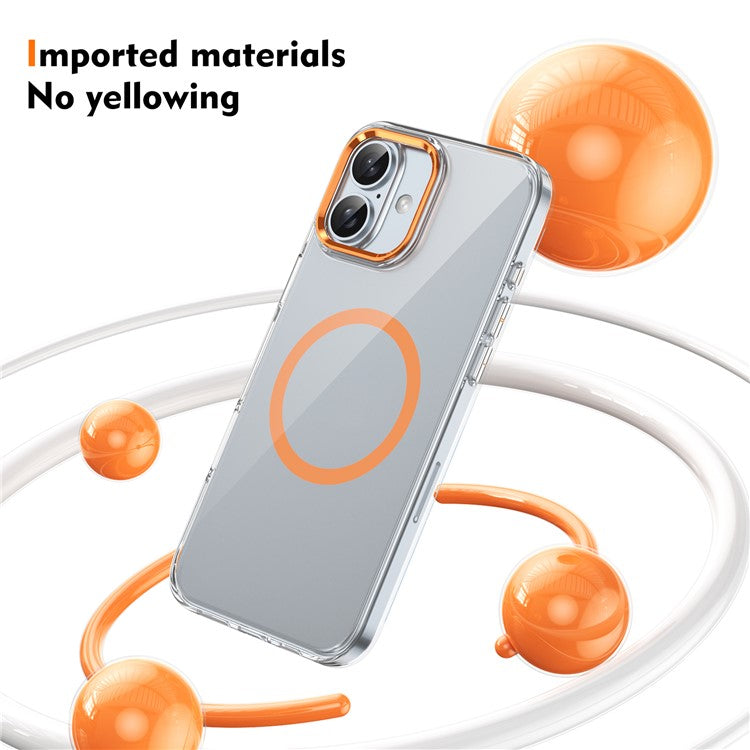 For iPhone 16 Magnetic Case Hard PC Scratch Resistant Back Transparent  Cover - Orange