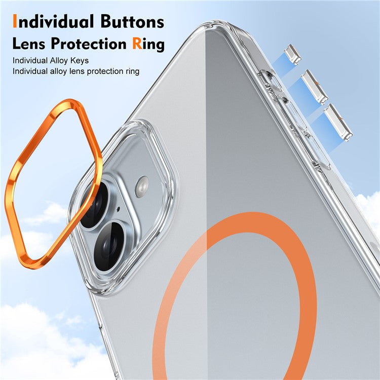 For iPhone 16 Magnetic Case Hard PC Scratch Resistant Back Transparent  Cover - Orange