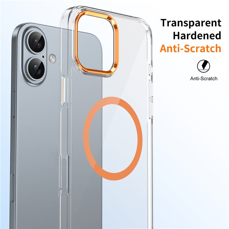 For iPhone 16 Magnetic Case Hard PC Scratch Resistant Back Transparent  Cover - Orange