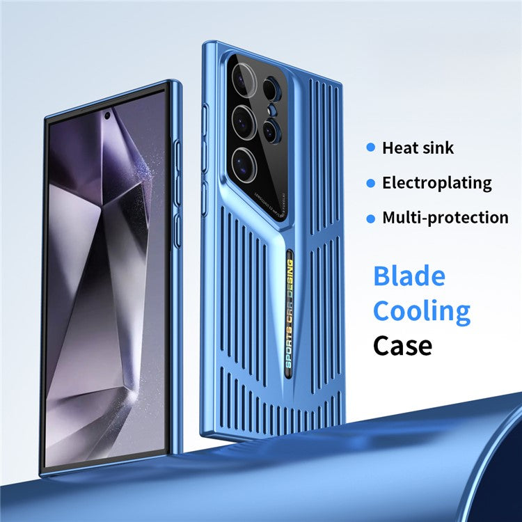 For Samsung Galaxy S23 Ultra Case Hard PC Electroplating Phone Cover Heat Dissipation Micro-Matte Back - Blue