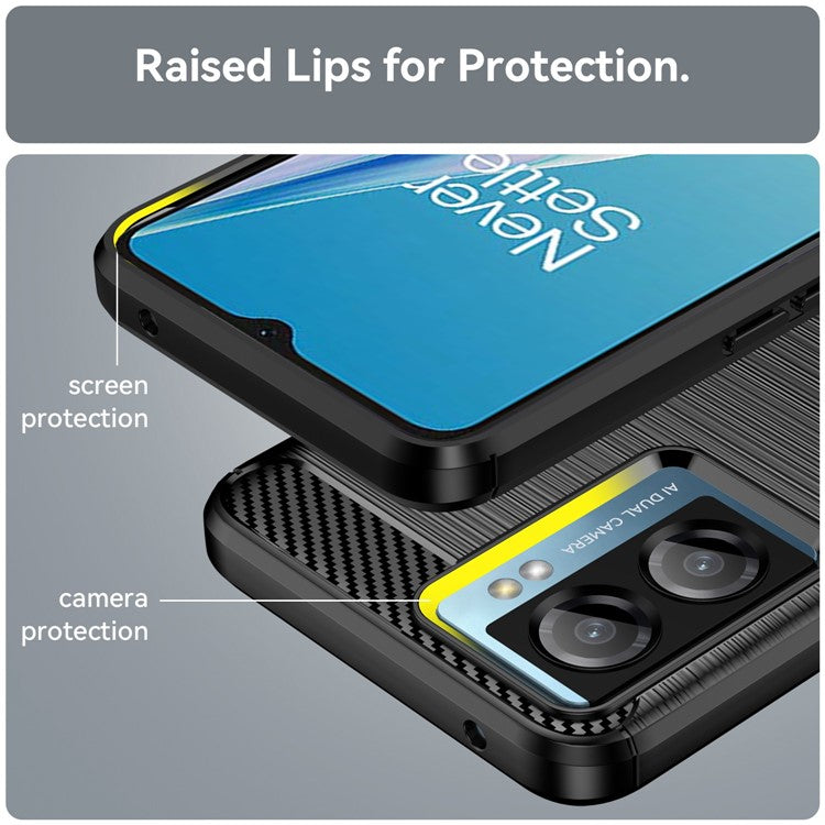 For OnePlus Nord N20 SE 4G Carbon Fiber Texture Soft TPU Phone Case Anti-fingerprint Brushed Phone Cover - Black