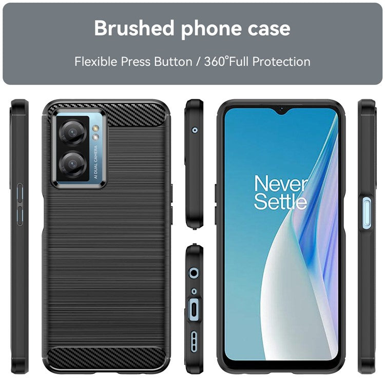 For OnePlus Nord N20 SE 4G Carbon Fiber Texture Soft TPU Phone Case Anti-fingerprint Brushed Phone Cover - Black