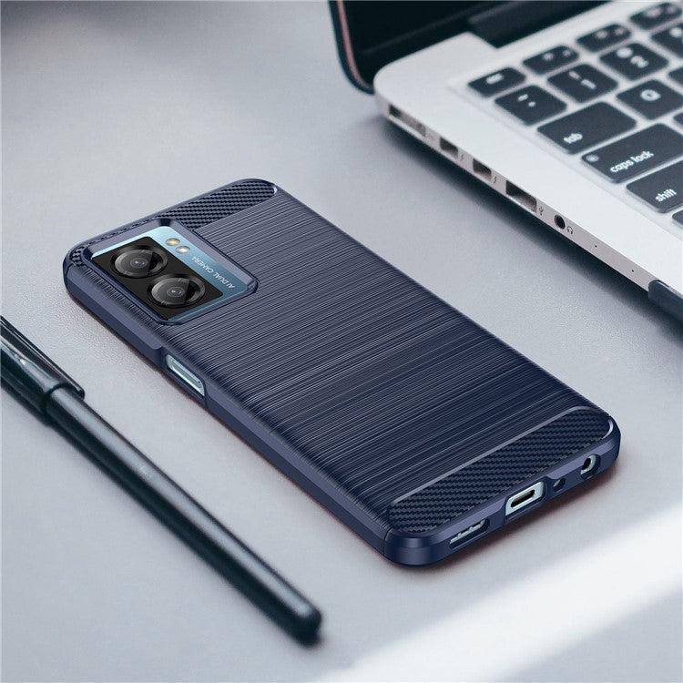 For OnePlus Nord N20 SE 4G Carbon Fiber Texture Soft TPU Phone Case Anti-fingerprint Brushed Phone Cover - Blue