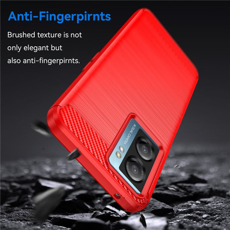 For OnePlus Nord N20 SE 4G Carbon Fiber Texture Soft TPU Phone Case Anti-fingerprint Brushed Phone Cover - Red