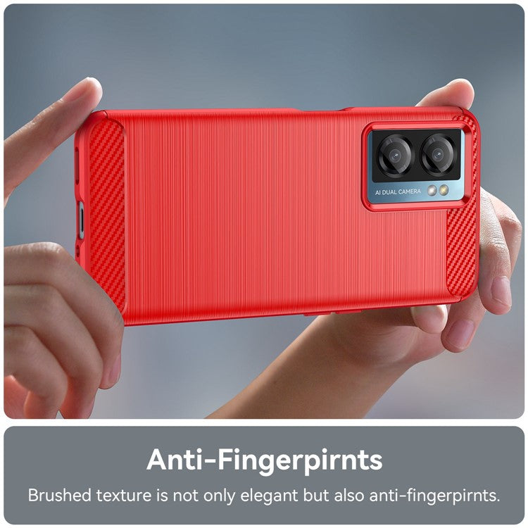 For OnePlus Nord N20 SE 4G Carbon Fiber Texture Soft TPU Phone Case Anti-fingerprint Brushed Phone Cover - Red