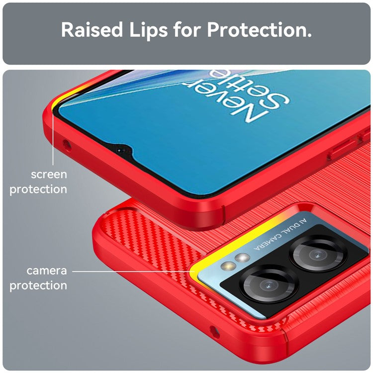 For OnePlus Nord N20 SE 4G Carbon Fiber Texture Soft TPU Phone Case Anti-fingerprint Brushed Phone Cover - Red