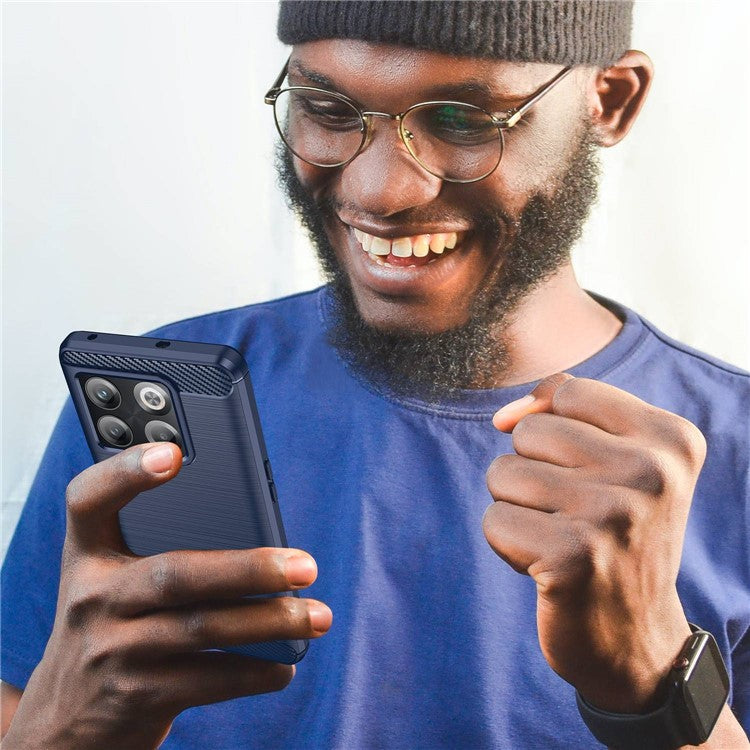 For OnePlus Ace Pro 5G Phone Shell Cover Anti-fingerprint Brushed Carbon Fiber Texture Soft TPU Phone Case - Blue