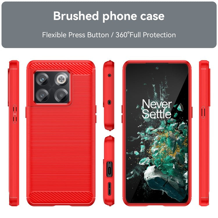 For OnePlus Ace Pro 5G Phone Shell Cover Anti-fingerprint Brushed Carbon Fiber Texture Soft TPU Phone Case - Red