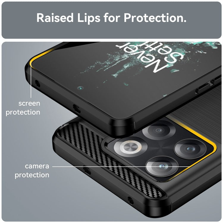 Carbon Fiber Texture Phone Case for OnePlus 10T 5G, Soft TPU Slim Fit Anti-dust Brushed Phone Cover - Black
