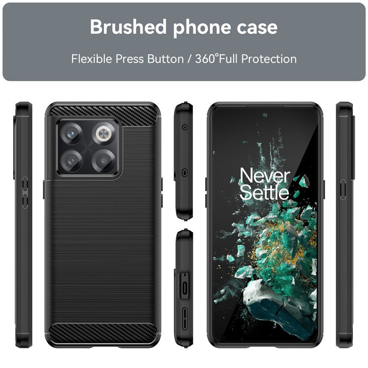 Carbon Fiber Texture Phone Case for OnePlus 10T 5G, Soft TPU Slim Fit Anti-dust Brushed Phone Cover - Black