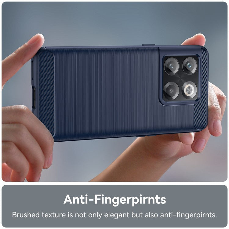 Carbon Fiber Texture Phone Case for OnePlus 10T 5G, Soft TPU Slim Fit Anti-dust Brushed Phone Cover - Blue